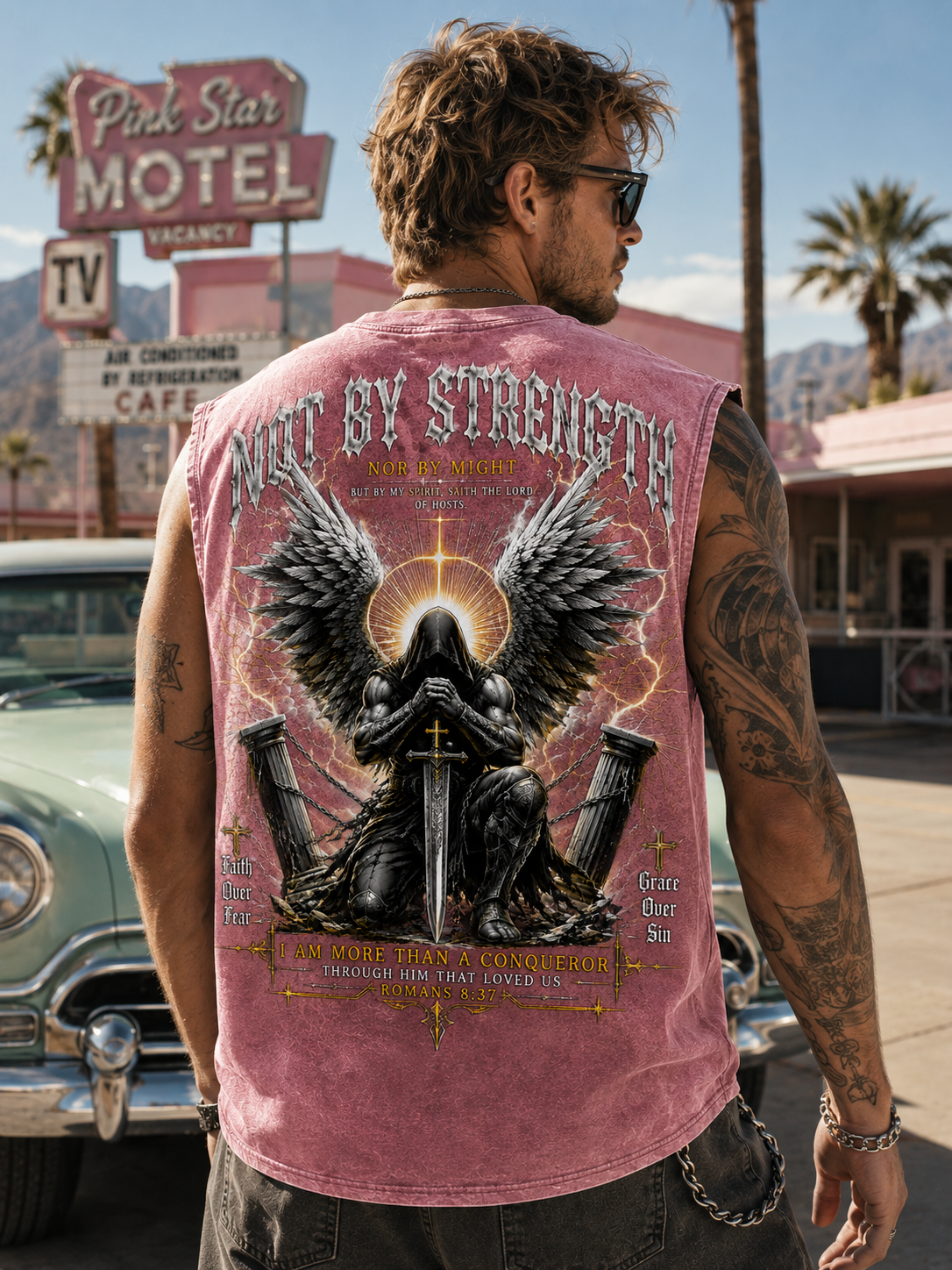 Not By Strength Washed Black Faith Tank Top