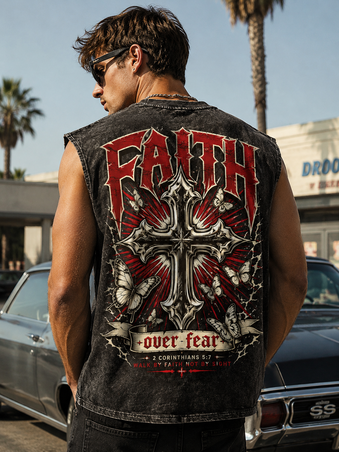 FAITH Over Fear Washed Black Tee
