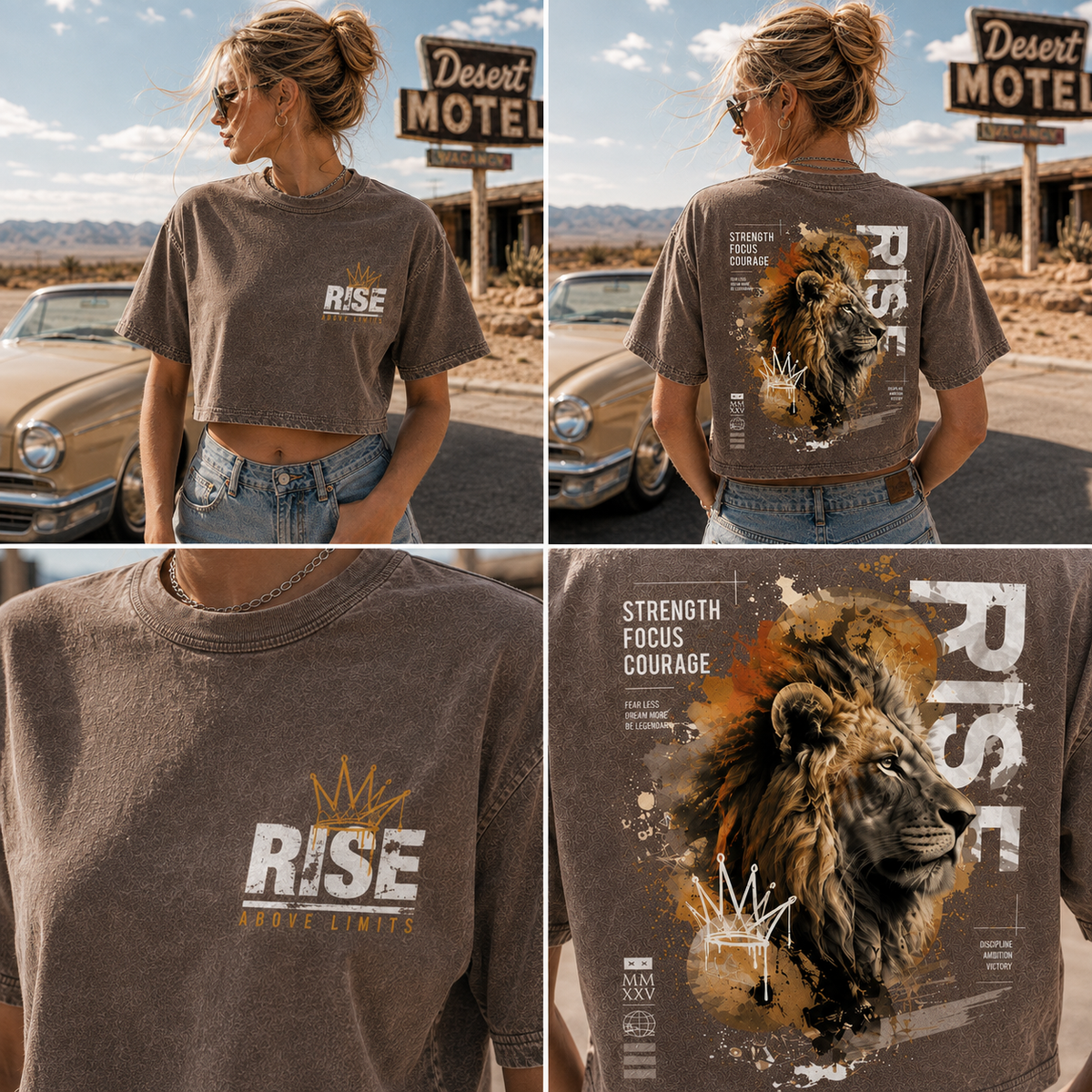 Rise Lion Vintage Crop Top – Women’s Graphic Tee