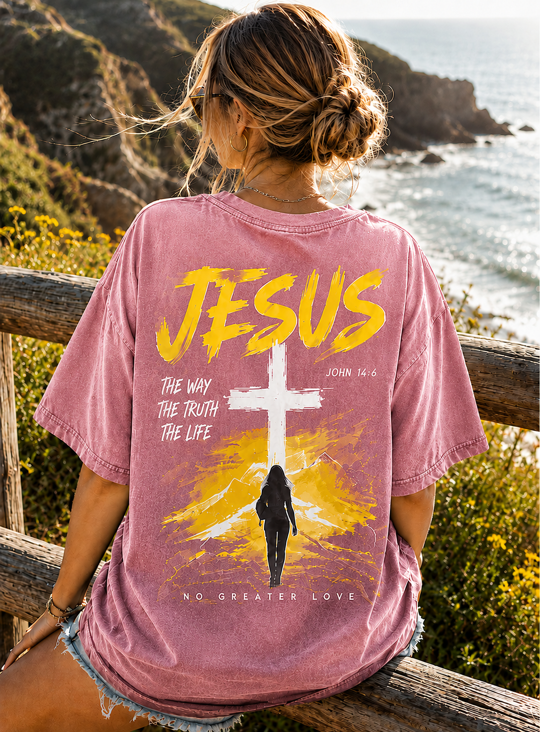 Vintage Jesus Cross Oversized T-Shirt – Faith Graphic Tee