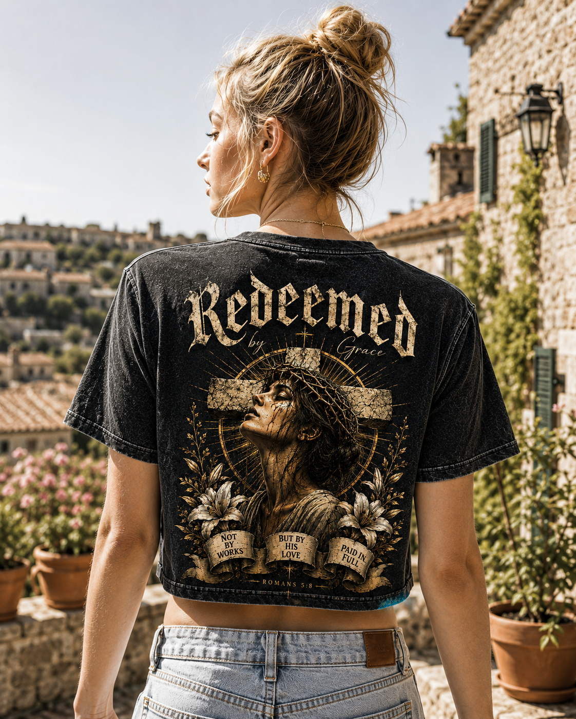 Redeemed by Grace – Vintage Christian Crop Tee