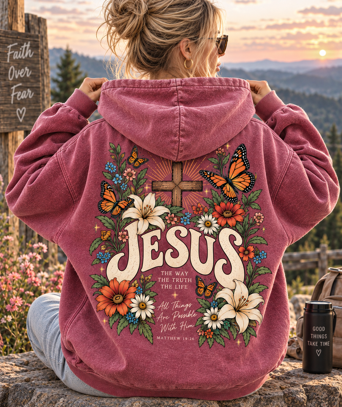 Faith Over Fear – Vintage Jesus Floral Hoodie