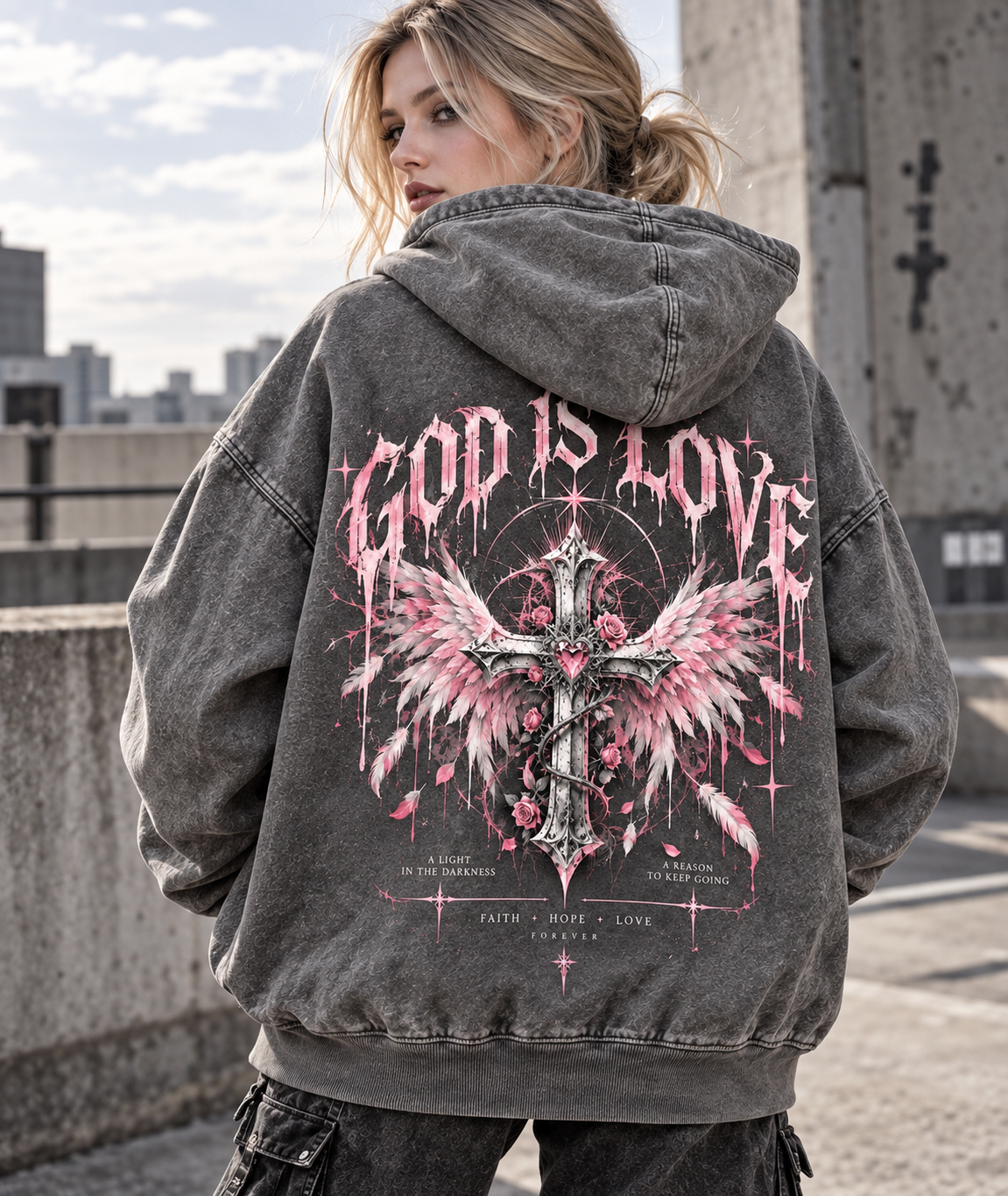 Gothic God Is Love Oversized Hoodie