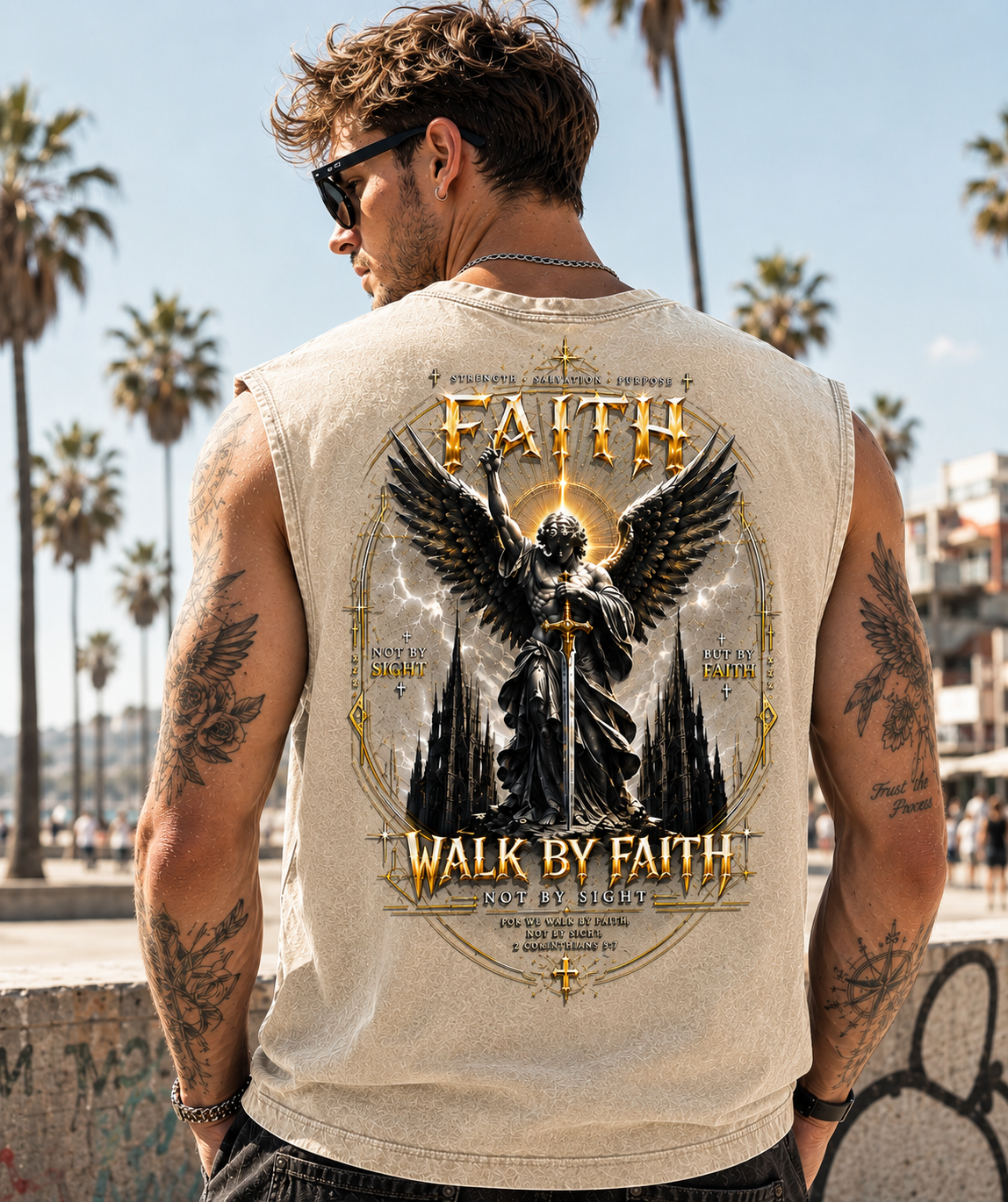 Faith Walk by Faith Washed Black Muscle Tee