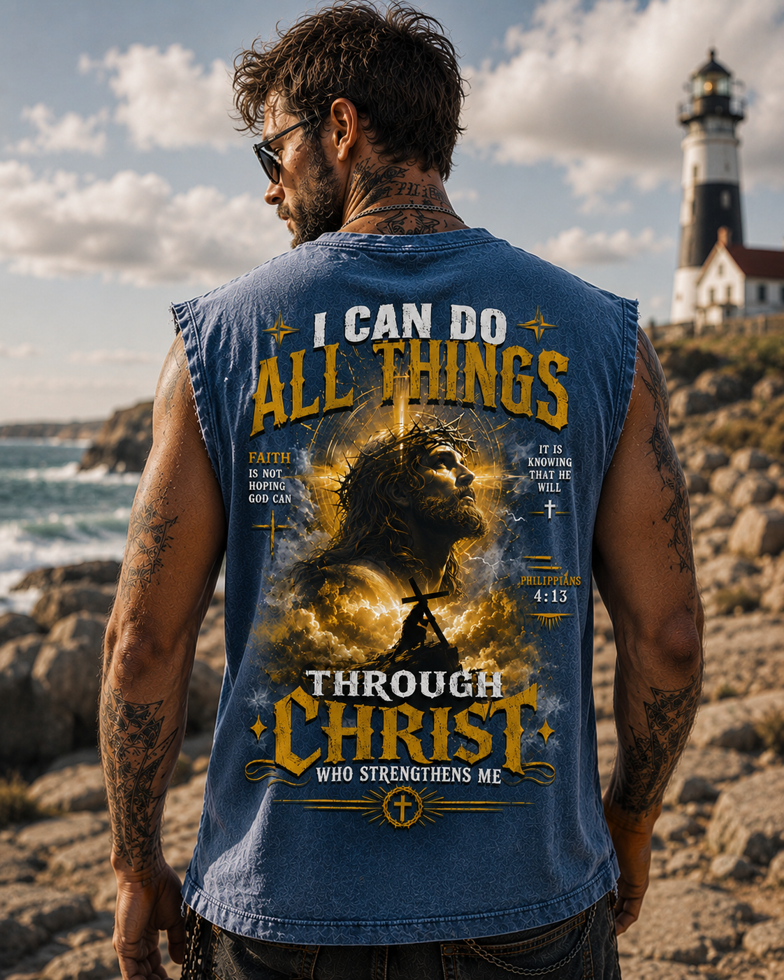 Through Christ – Washed Black Christian Tank Top