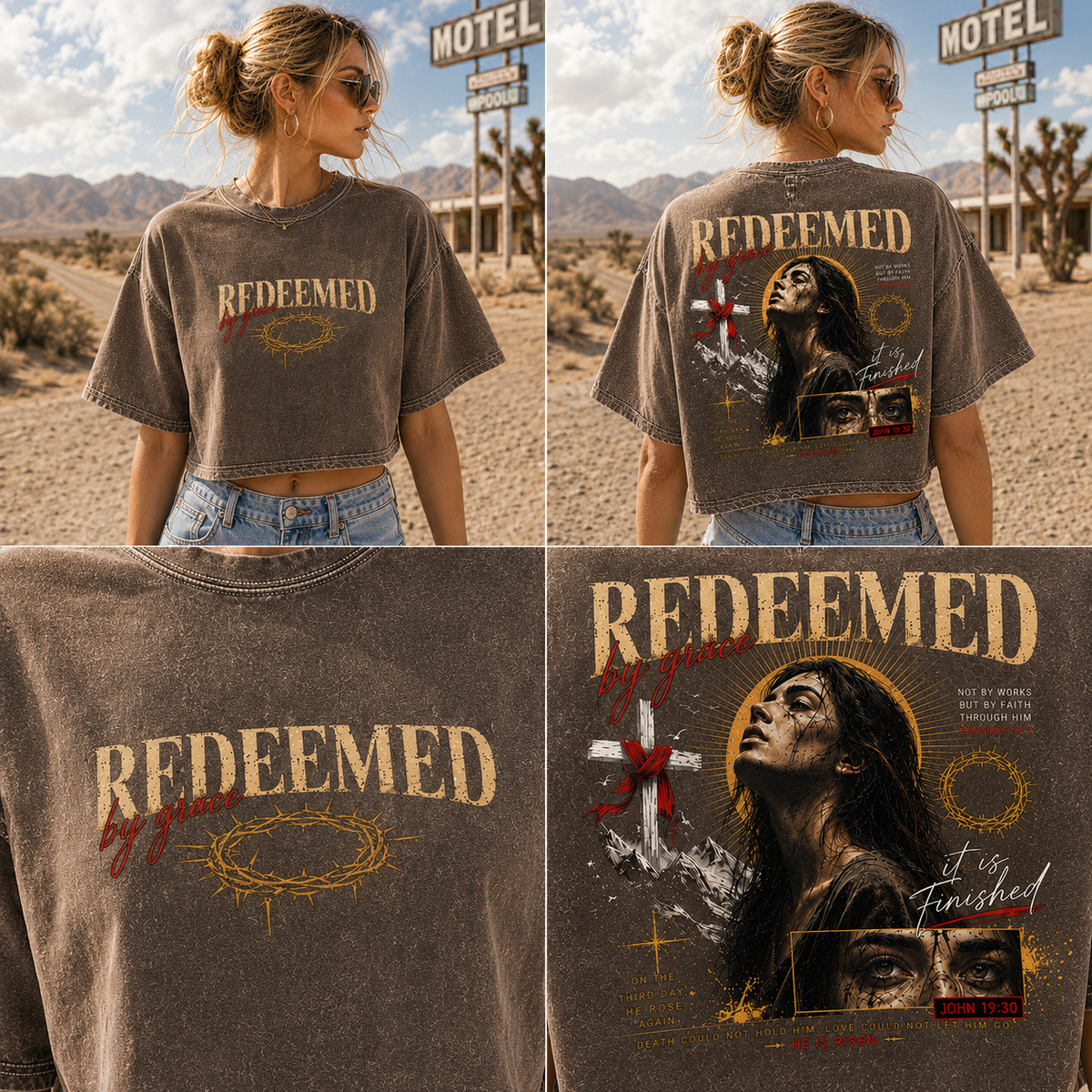Redeemed by Grace – Vintage Faith Crop Tee