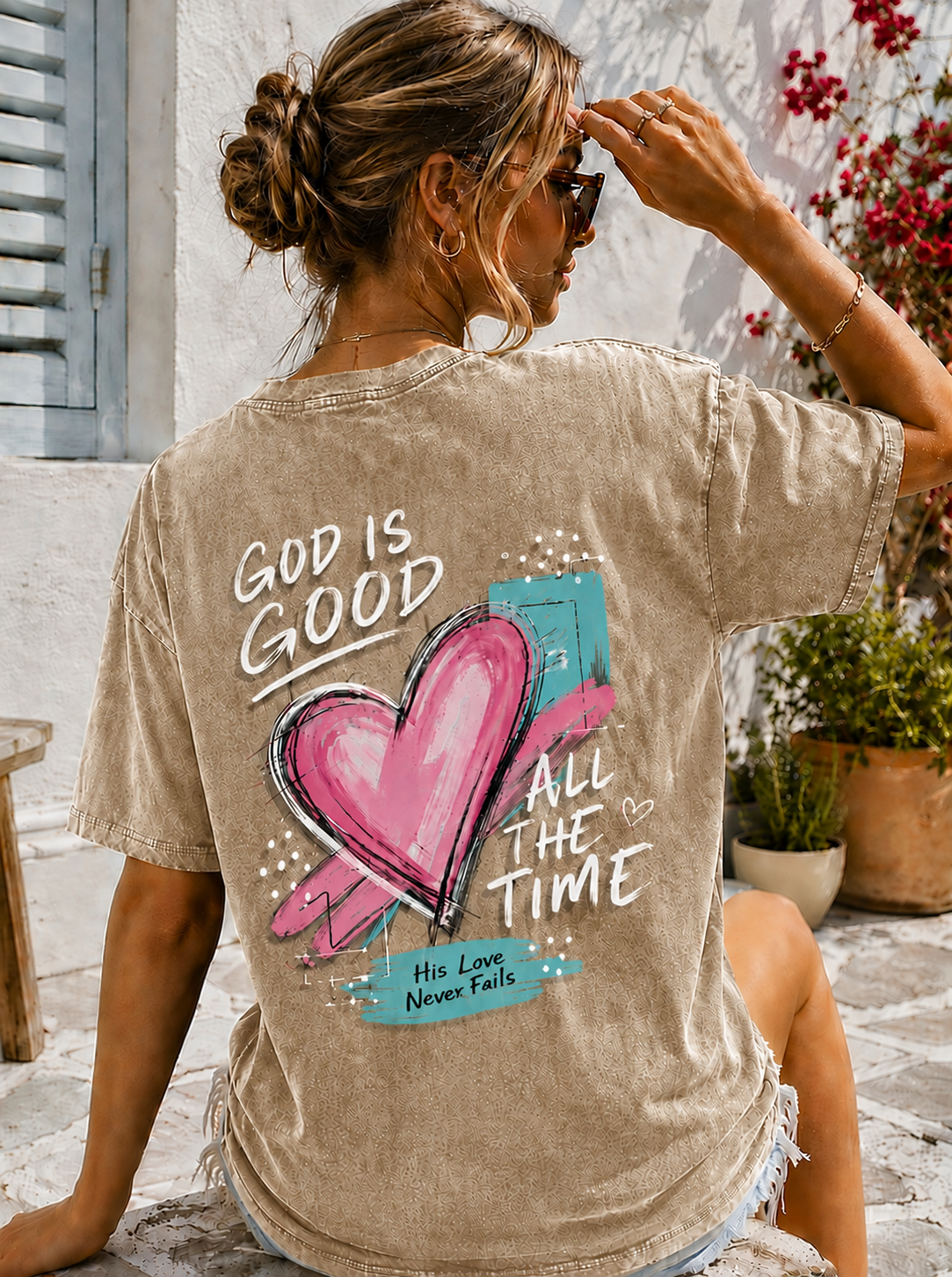 Washed Vintage Faith Graphic Tee – God Is Good