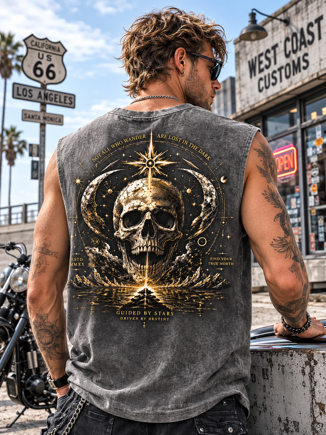 Guided by Stars Washed Black Muscle Tee