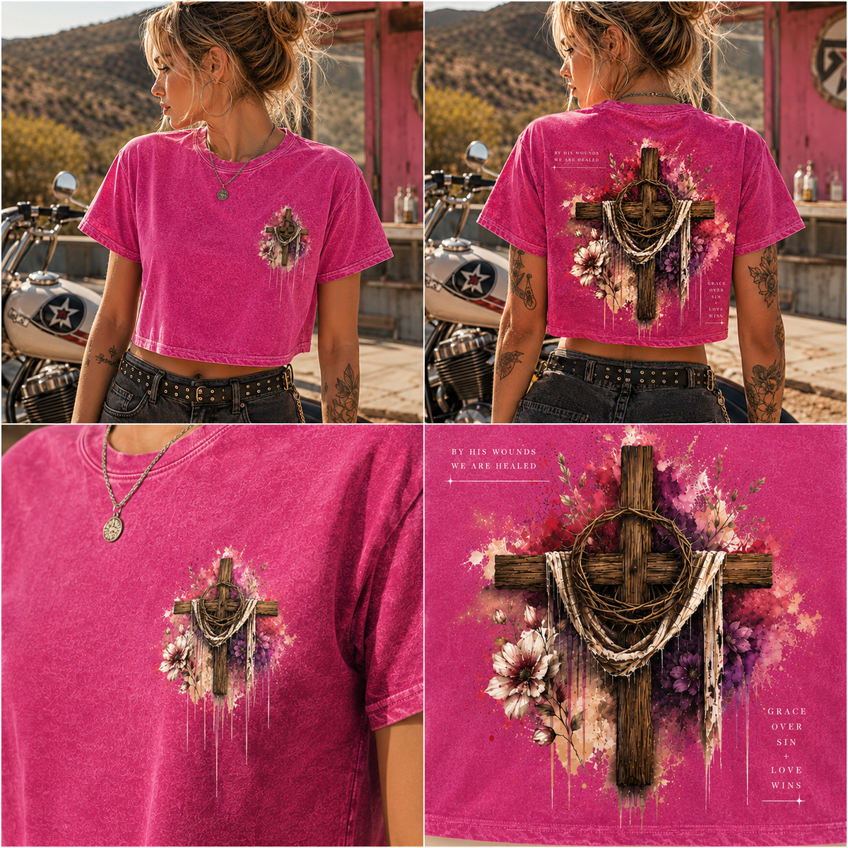 Grace Over Sin – Vintage Cross Crop Tee