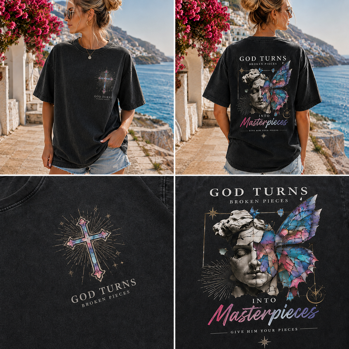 God Turns Broken Pieces Vintage Graphic Tee