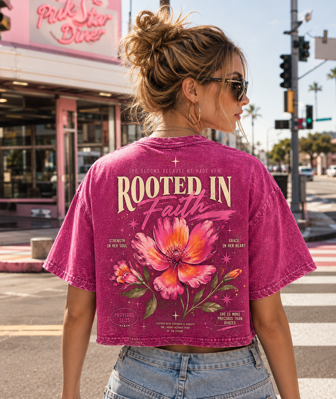 Rooted in Faith Floral Crop Tee