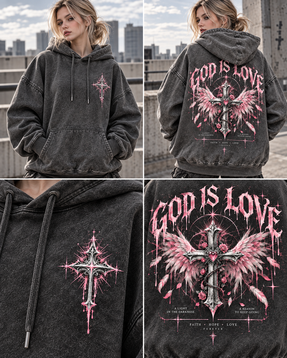 Gothic God Is Love Oversized Hoodie