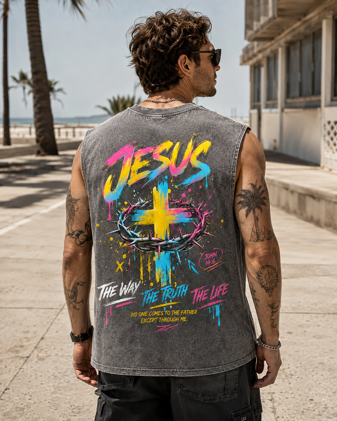 Jesus Faith Washed Black Muscle Tee