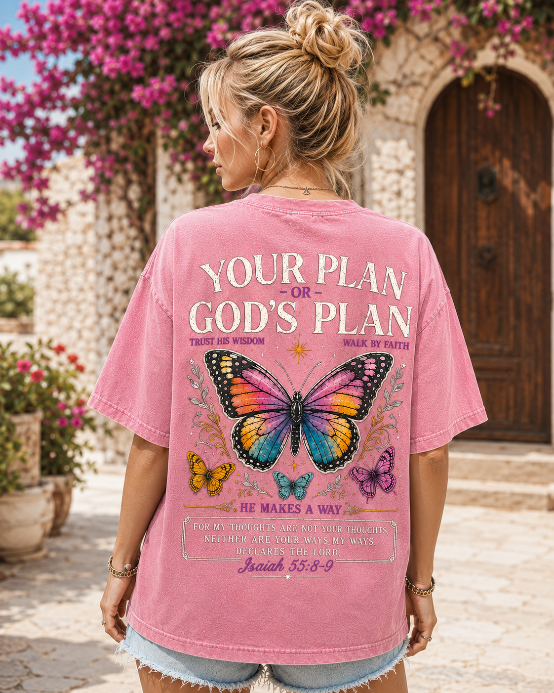 God’s Plan Butterfly Faith Washed Black Tee