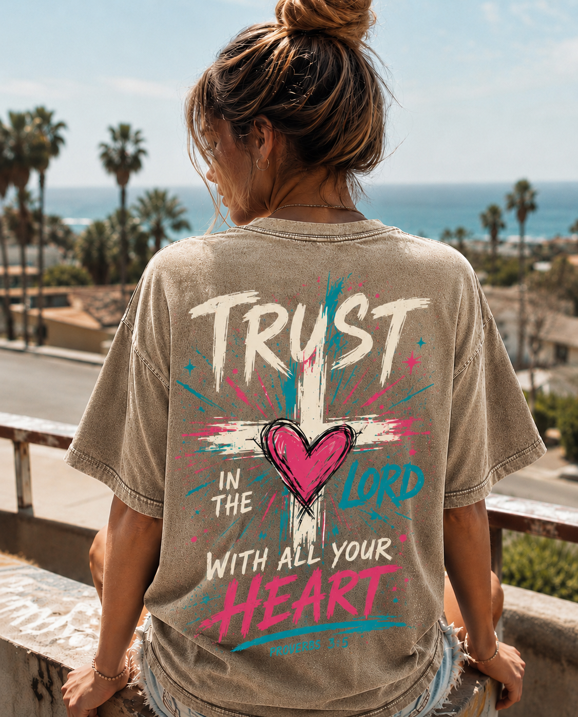 Trust In The Lord Cross Graphic Tee – Vintage Washed Christian T-Shirt