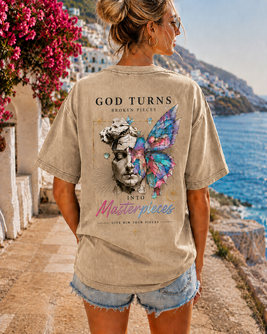 God Turns Broken Pieces Vintage Graphic Tee
