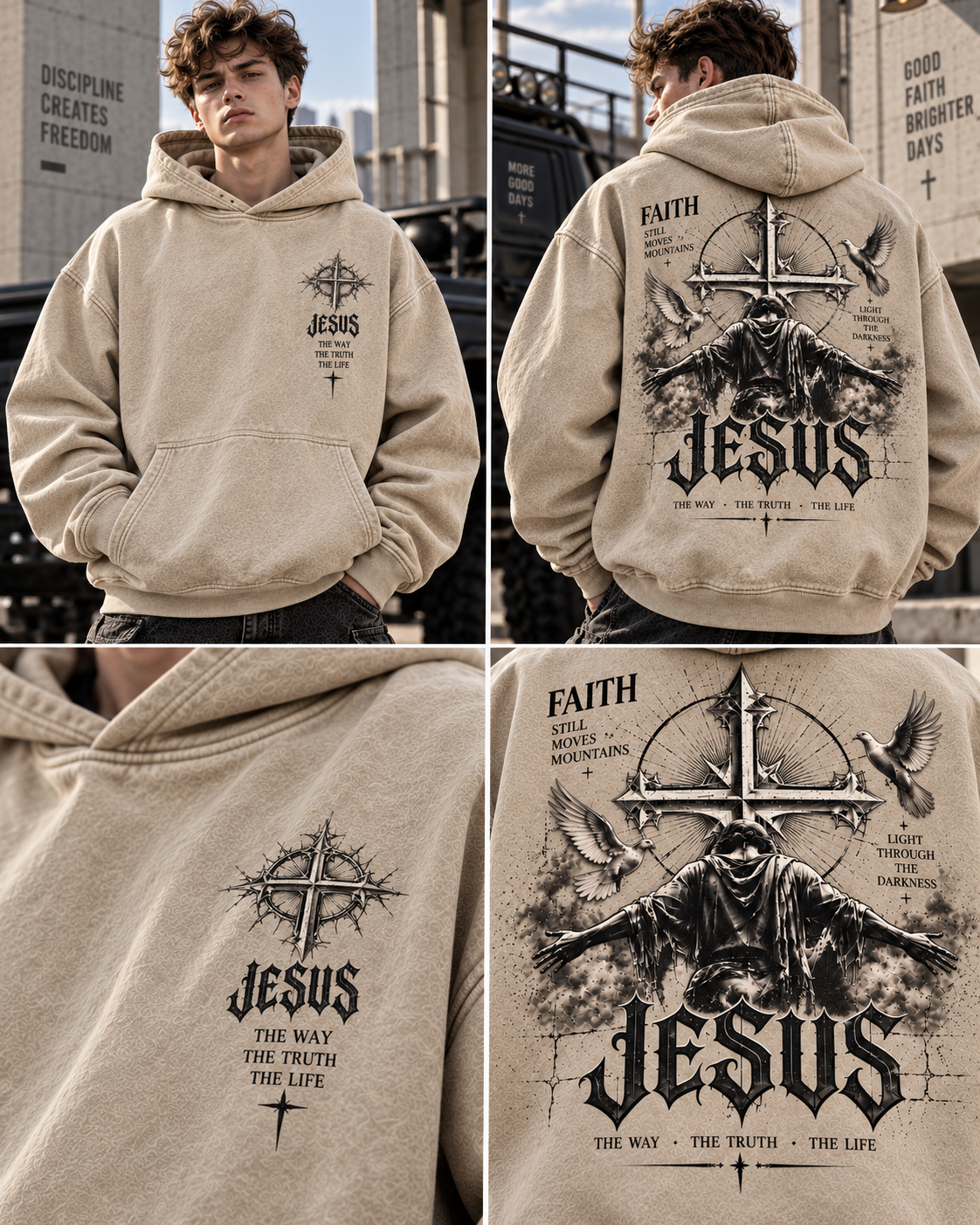 Faith Vintage Cross Hoodie – Wash Beige