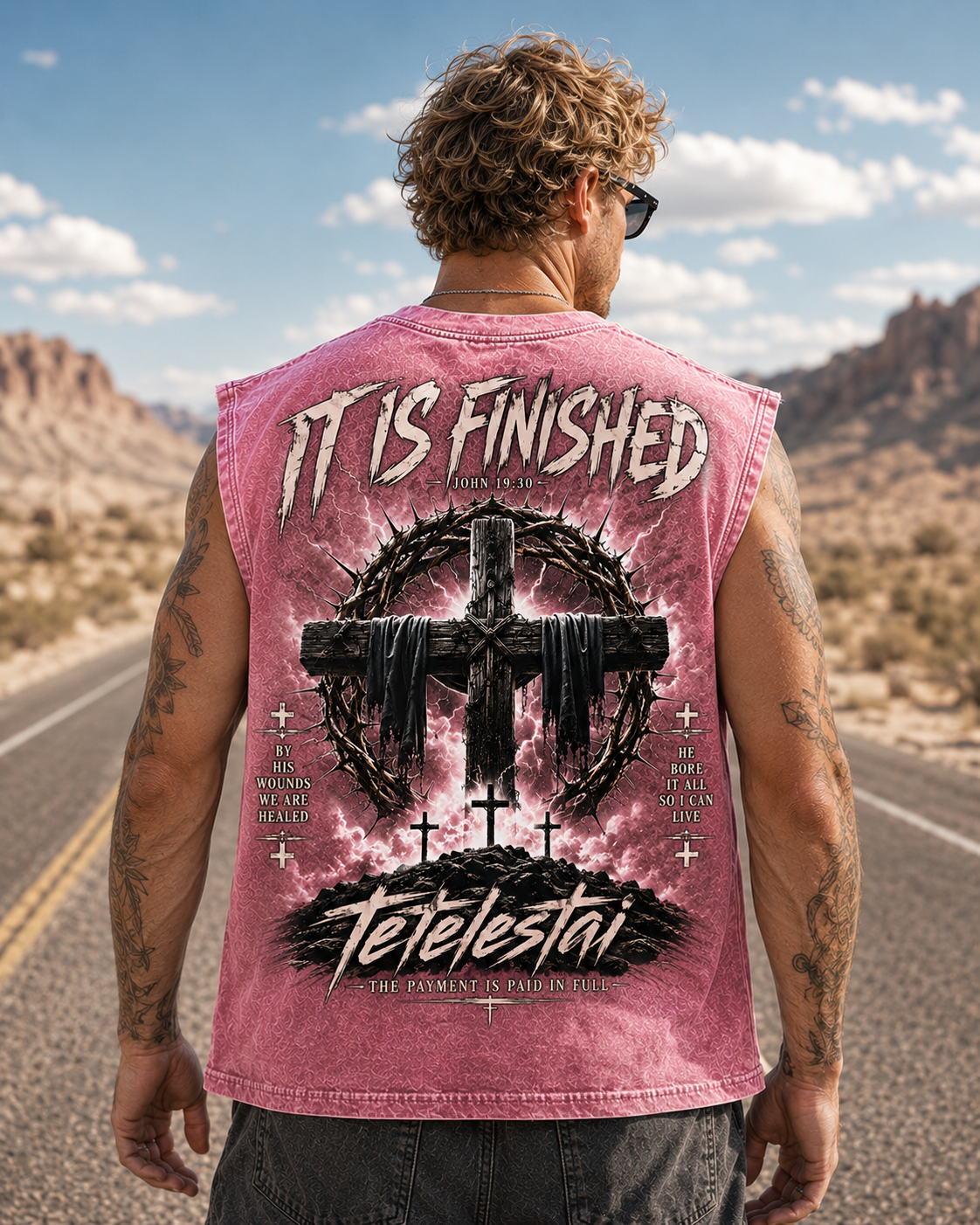 Tetelestai Washed Black Faith Graphic Tank Top