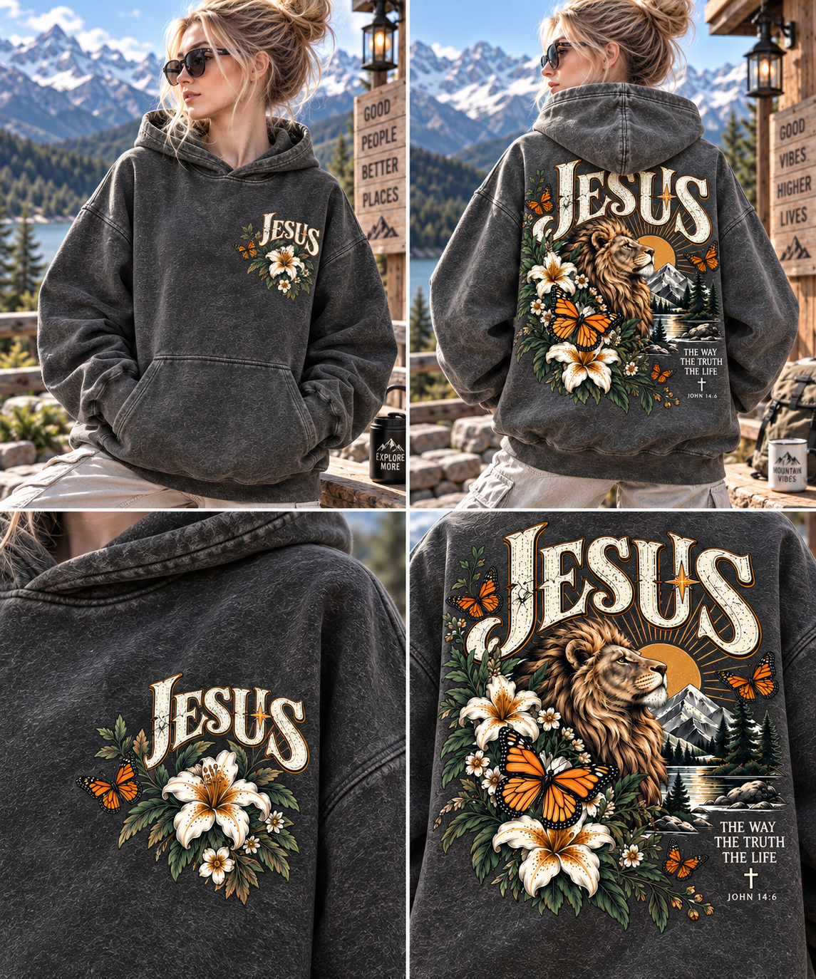 Jesus Lion & Wildflower Vintage Hoodie