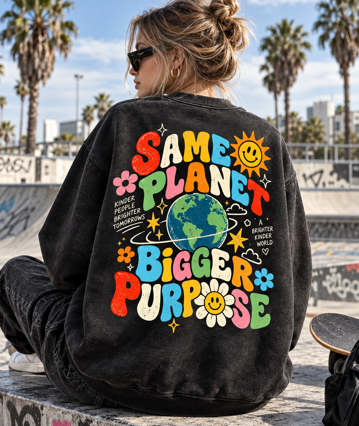 Same Planet Bigger Purpose – Vintage Graphic Sweatshirt
