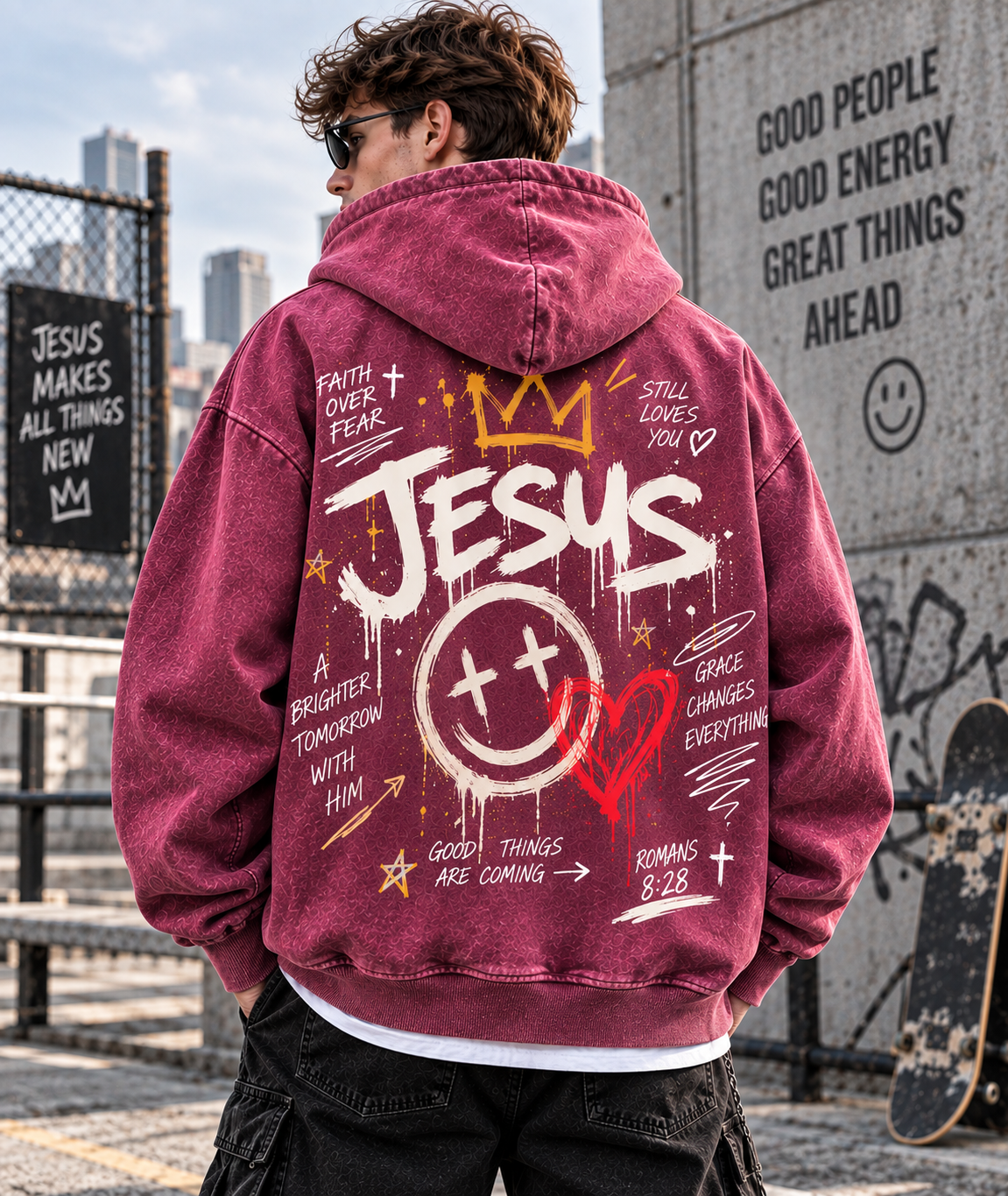 Faith Over Fear – Vintage Jesus Wash Hoodie