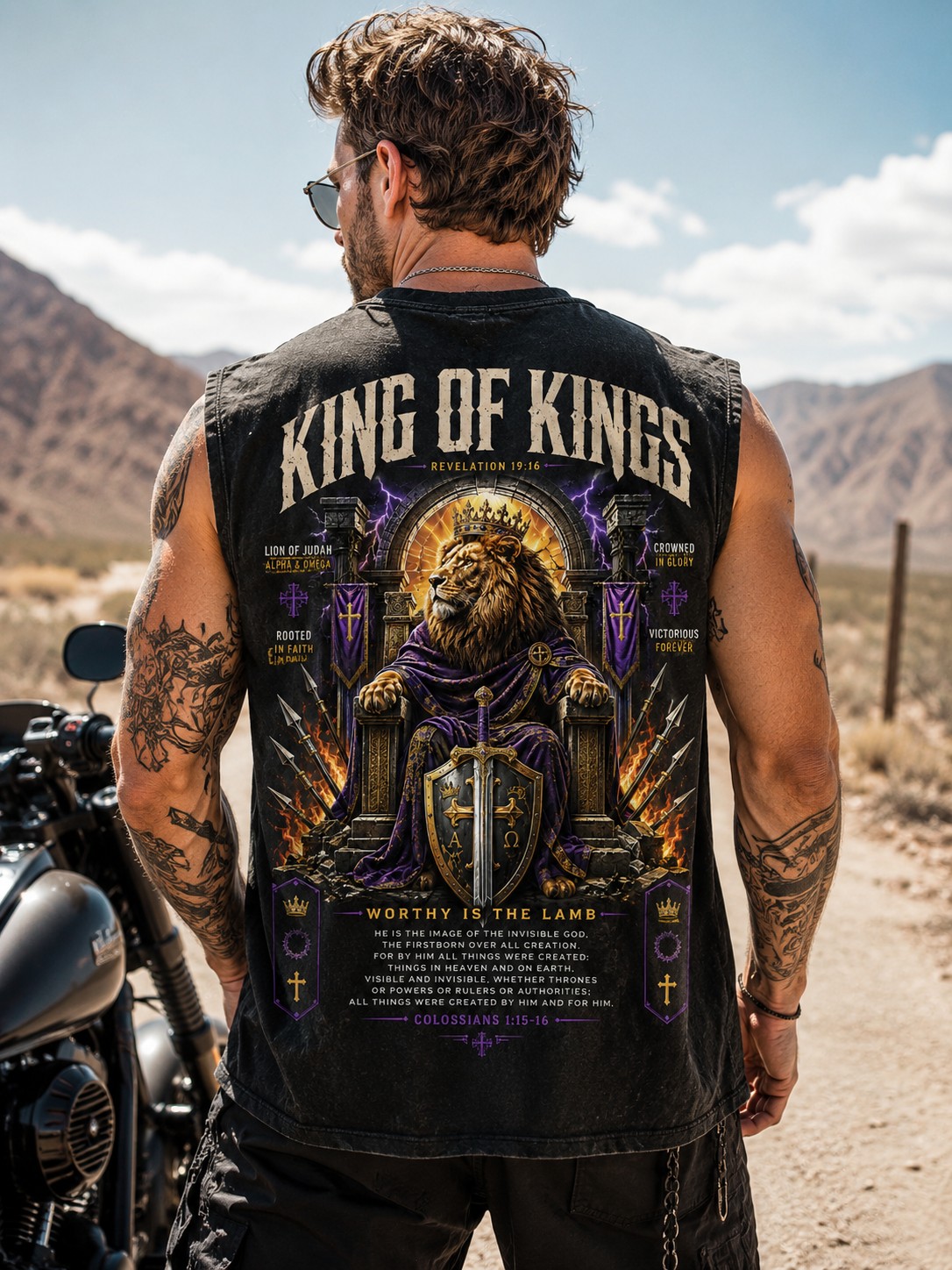 King of Kings Washed Tee – Vintage Christian Lion