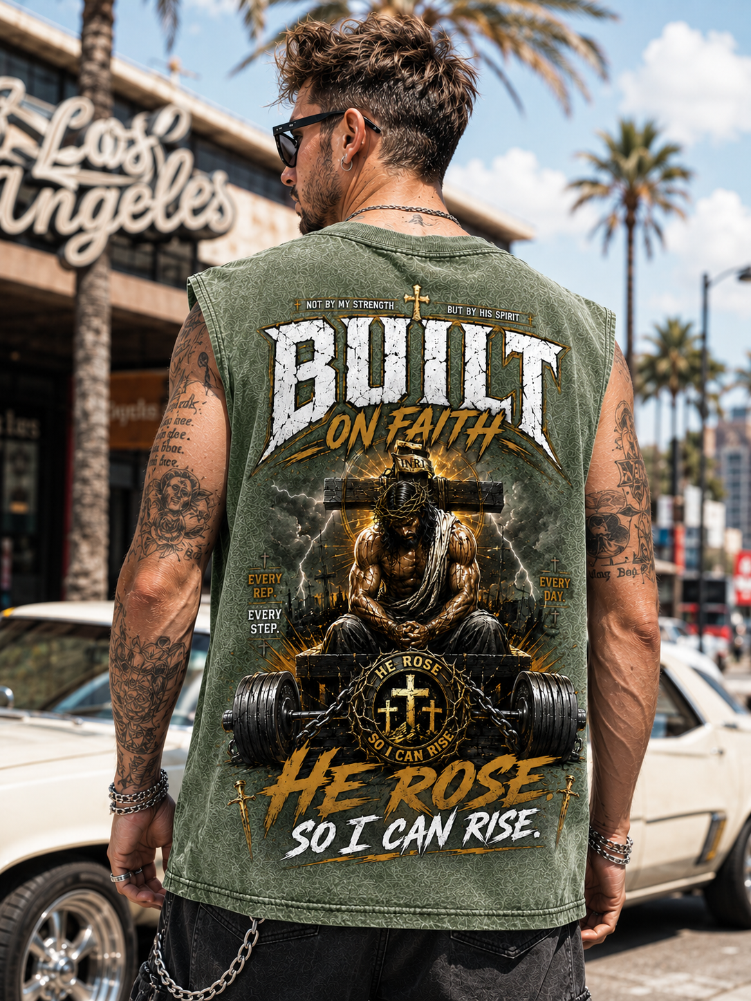 Built on Faith – He Rose Graphic Wash Tank