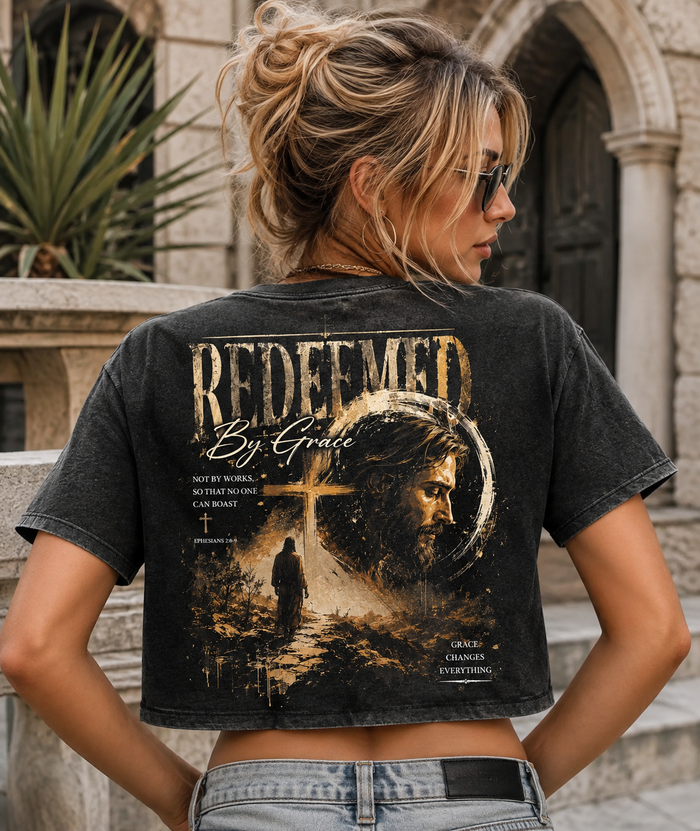 Redeemed By Grace – Vintage Christian Crop Top
