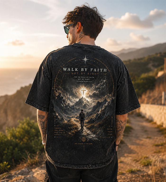 Walk by Faith Vintage Graphic T-Shirt – Unisex Washed Tee