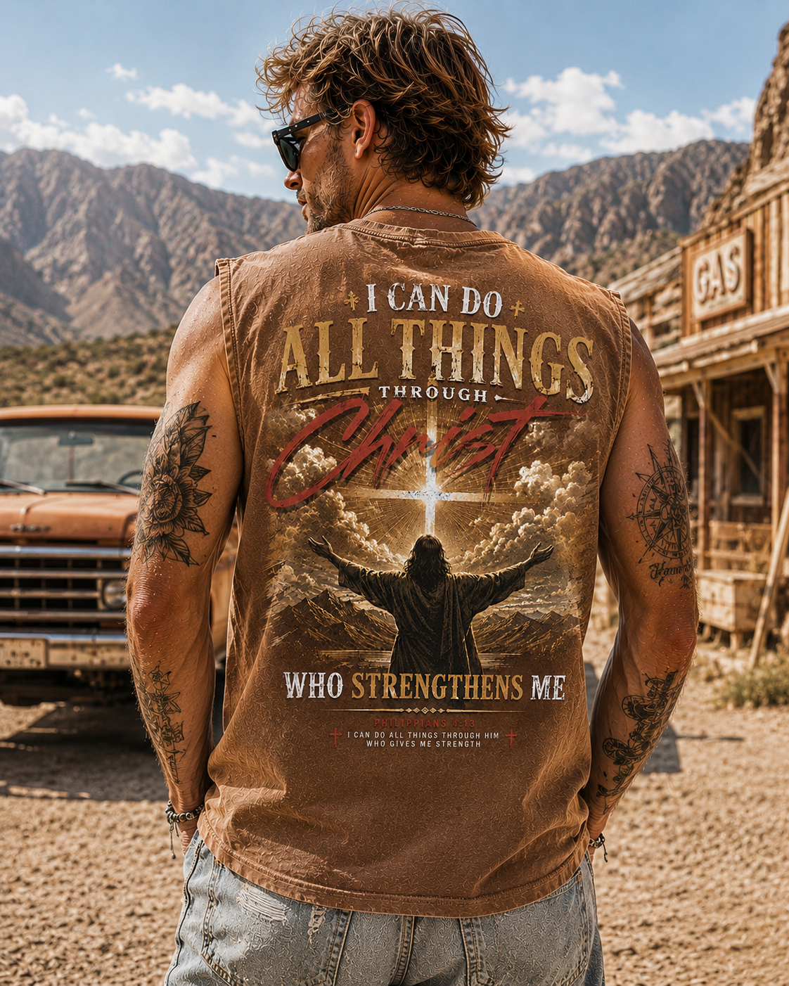 Philippians 4:13 Vintage Washed Muscle Tee