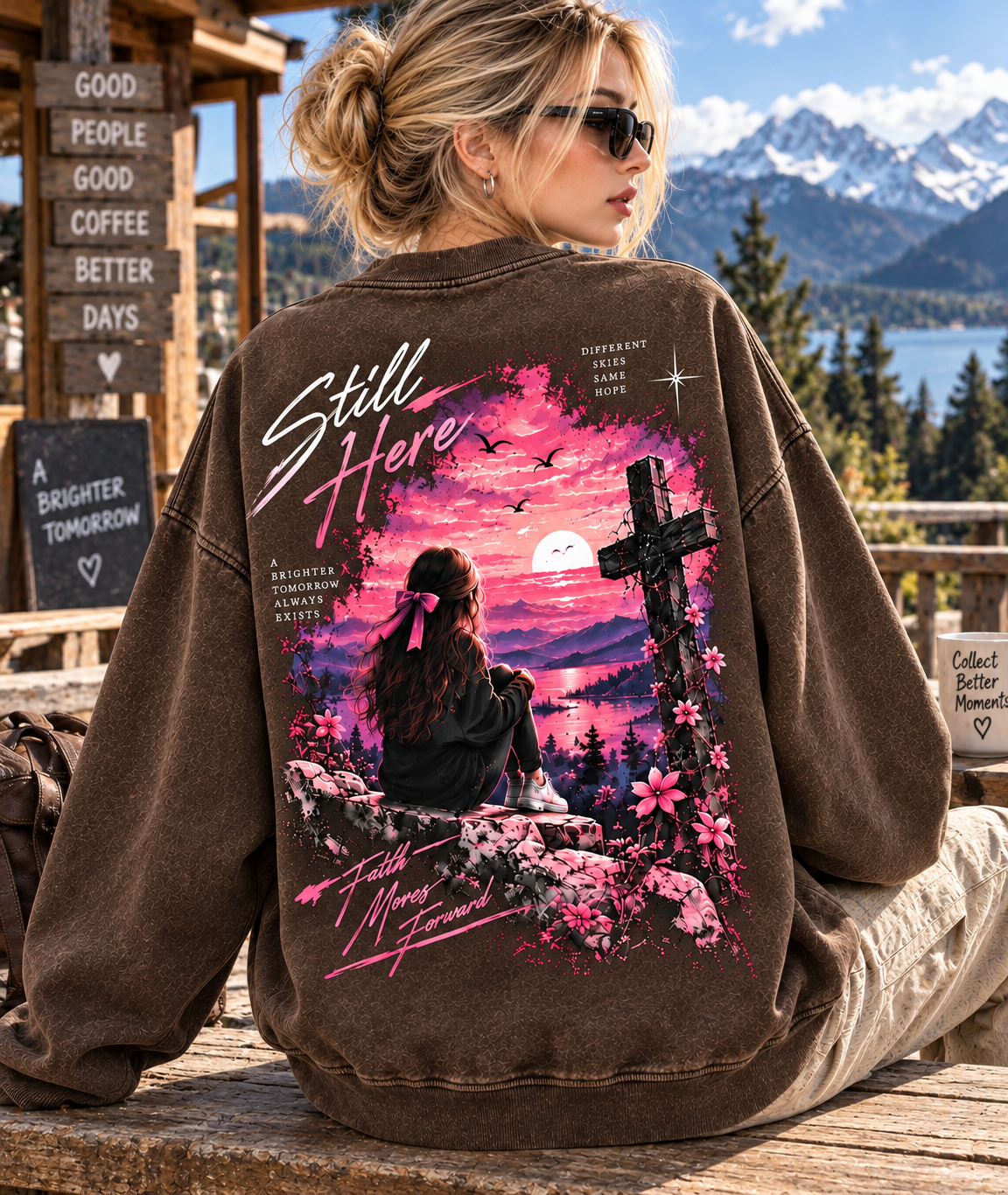 Still Here – Vintage Sunset Graphic Sweatshirt