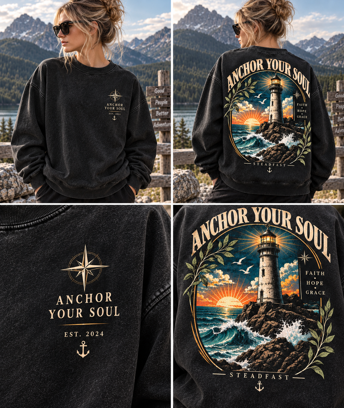 Anchor Your Soul – Vintage Lighthouse Sweatshirt