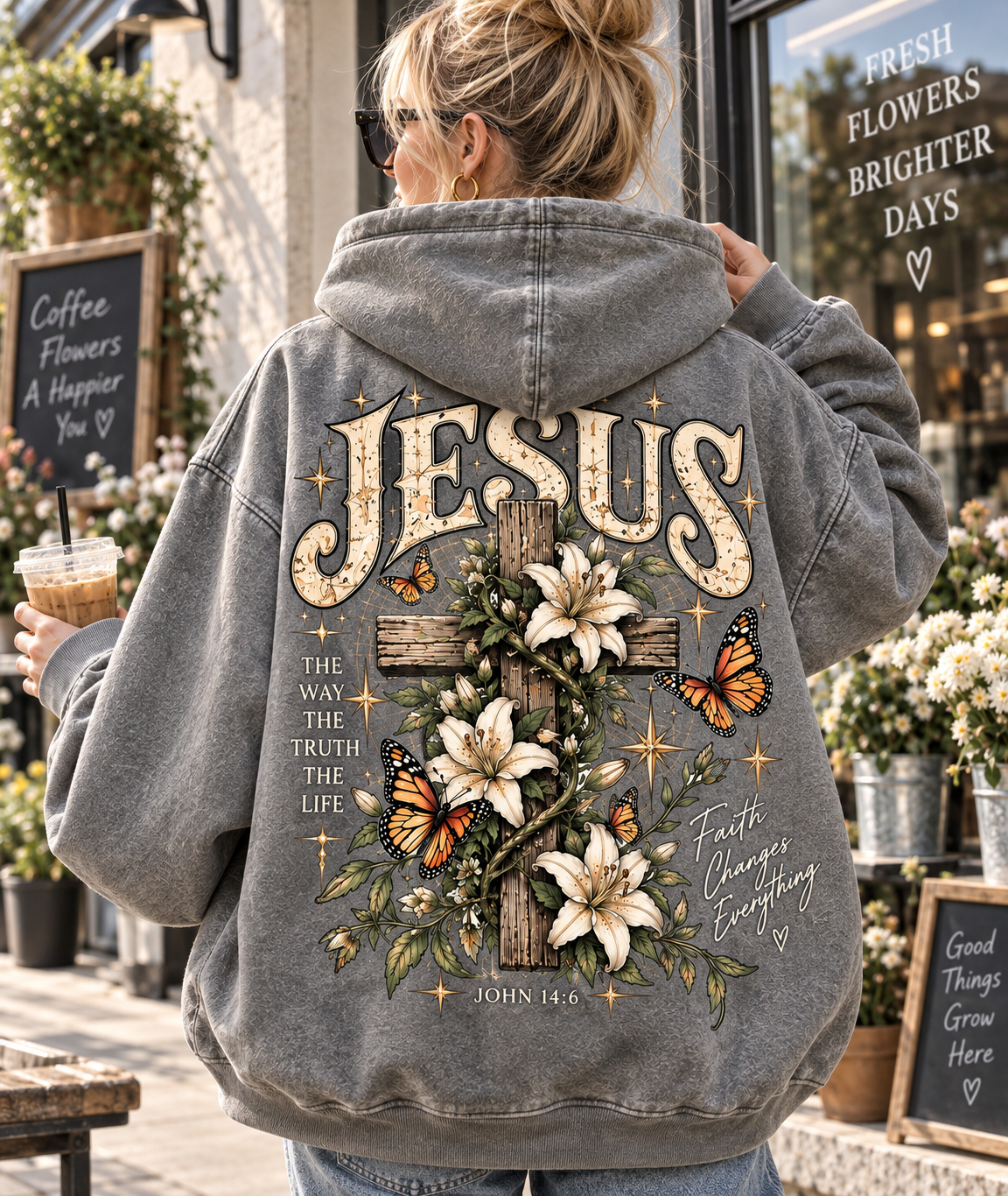 Jesus Faith Vintage Hoodie – Floral Cross