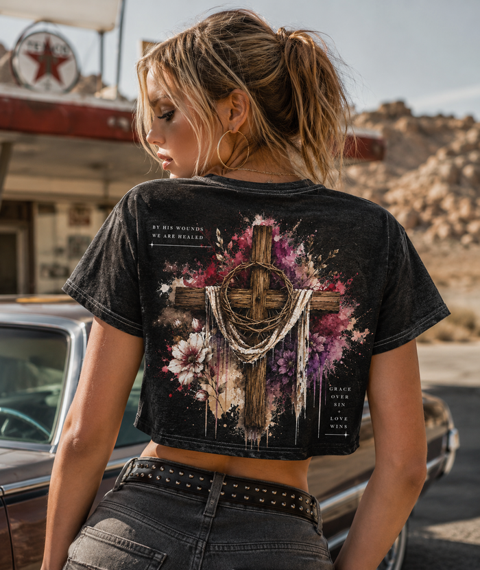 Grace Over Sin – Vintage Cross Crop Tee