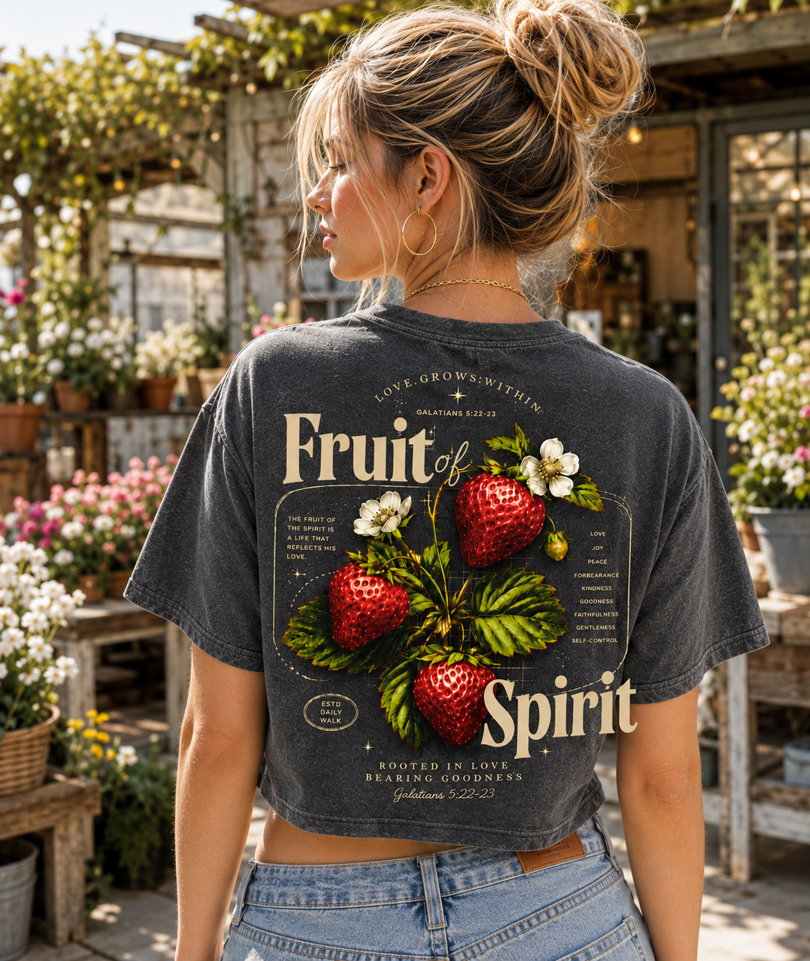 Fruit of Spirit Vintage Crop Top – Faith & Strawberry Tee