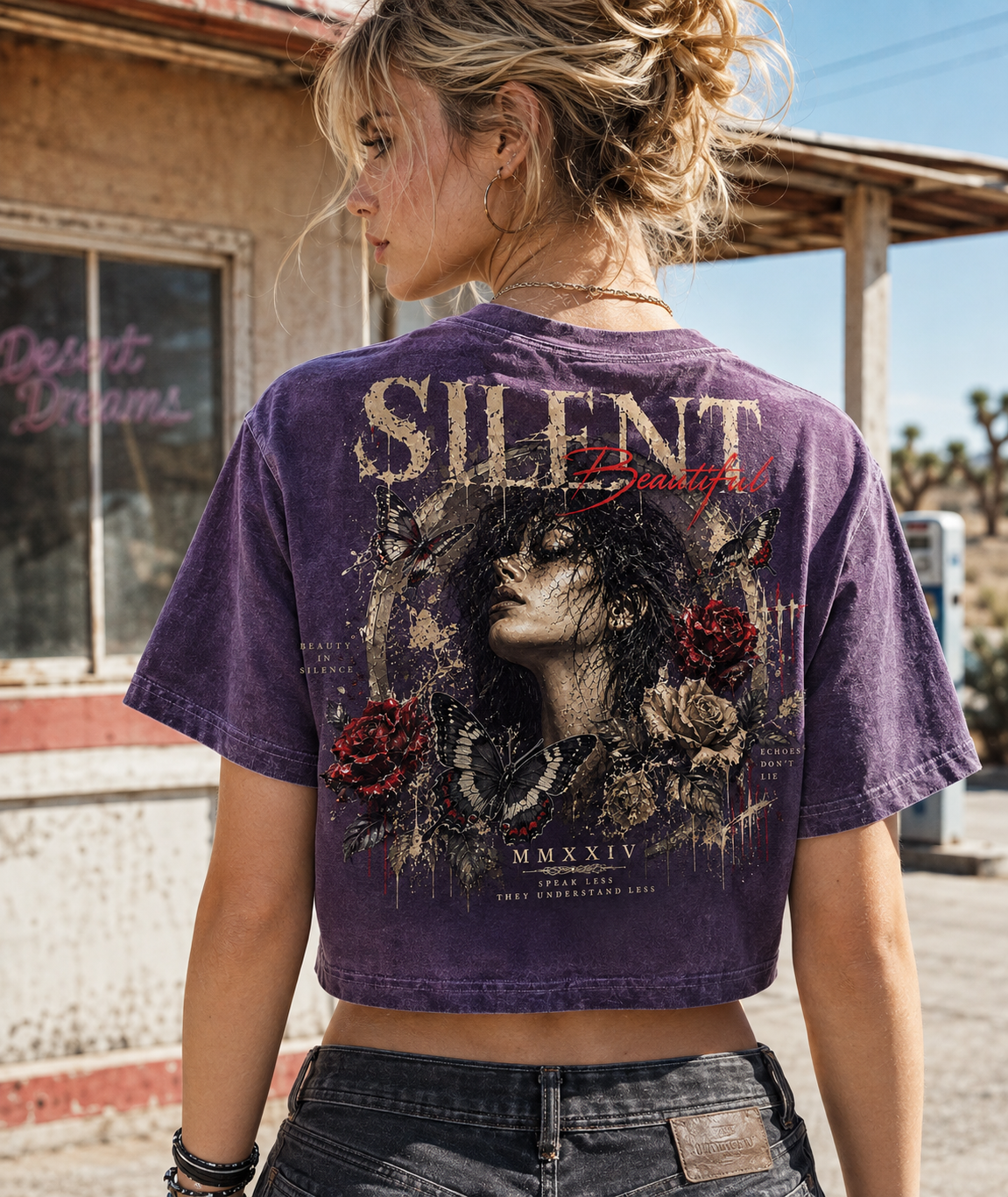 Silent Beautiful Butterfly Crop Top – Vintage Wash Tee