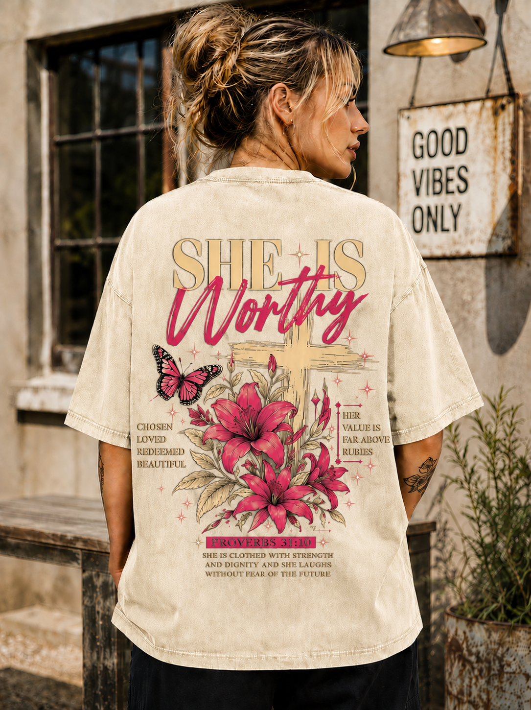 She Is Worthy Vintage Christian T-Shirt
