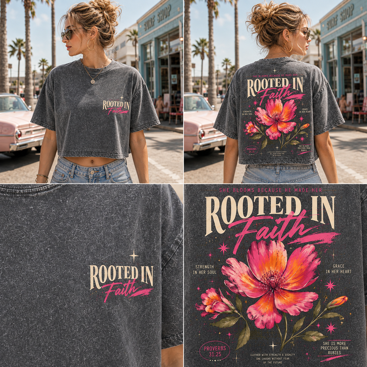 Rooted in Faith Floral Crop Tee