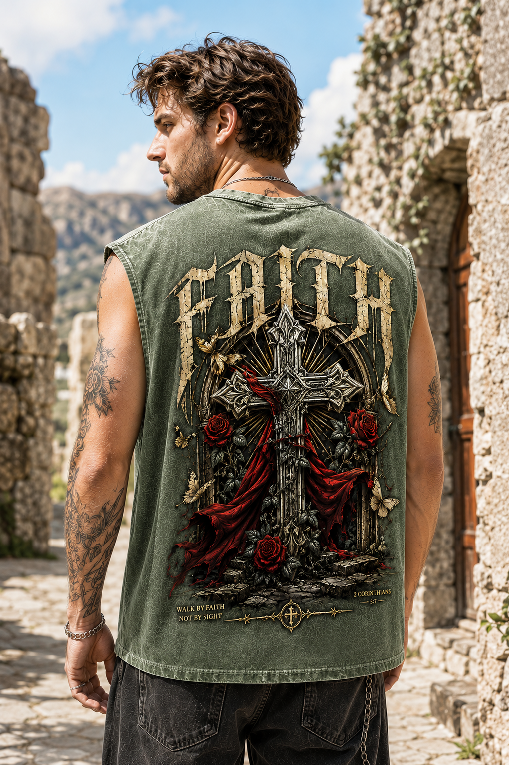 Washed Black Faith Cross Muscle Tee – Vintage Gothic Streetwear
