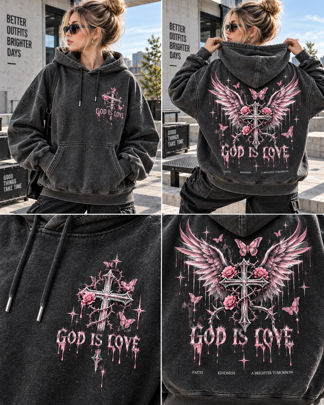 God Is Love Vintage Angel Hoodie