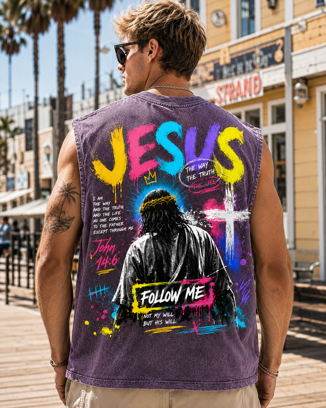 Jesus Follow Me Washed Black Tank Top