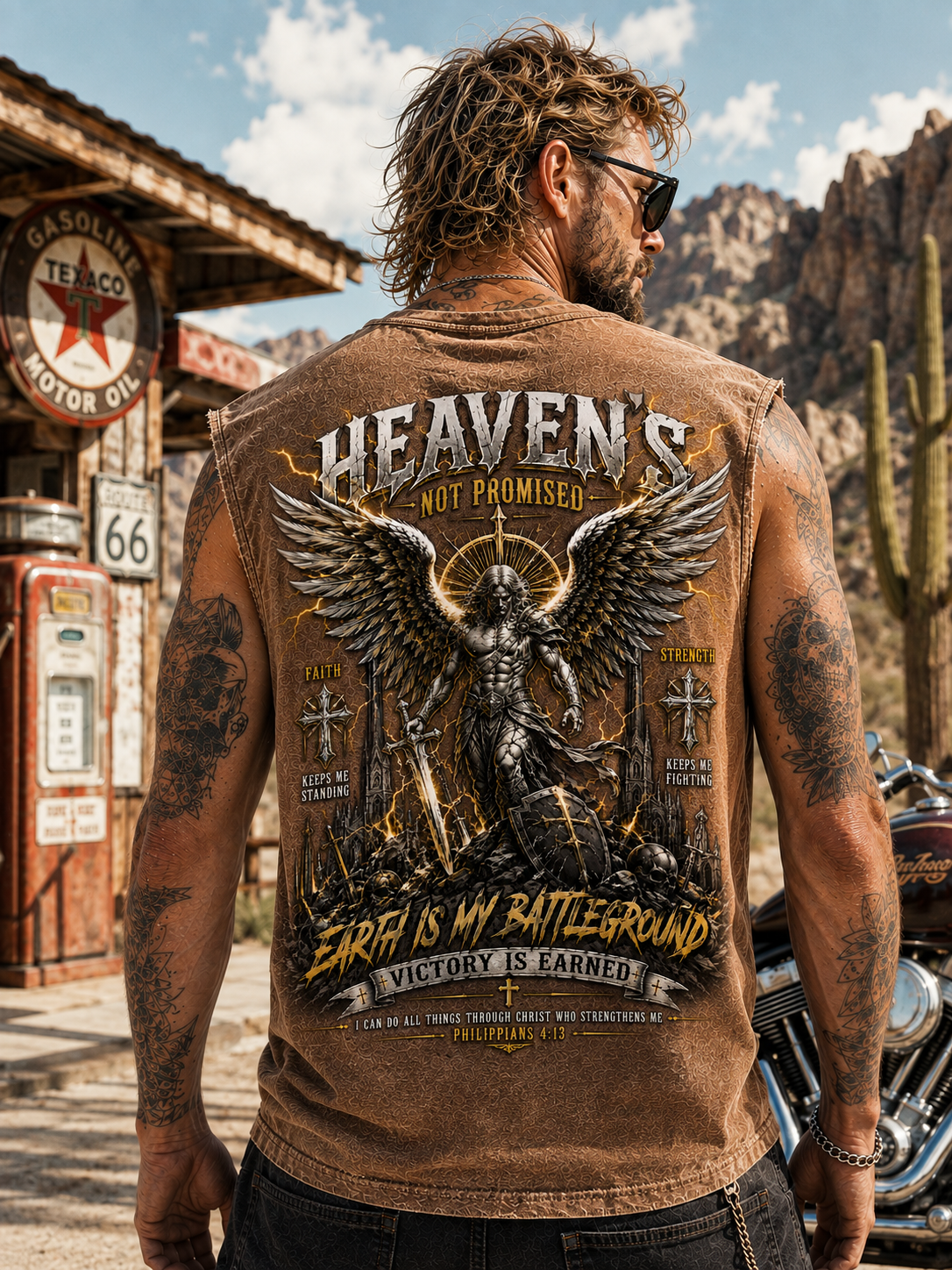 Heaven’s Not Promised – Vintage Washed Black Graphic Muscle Tee