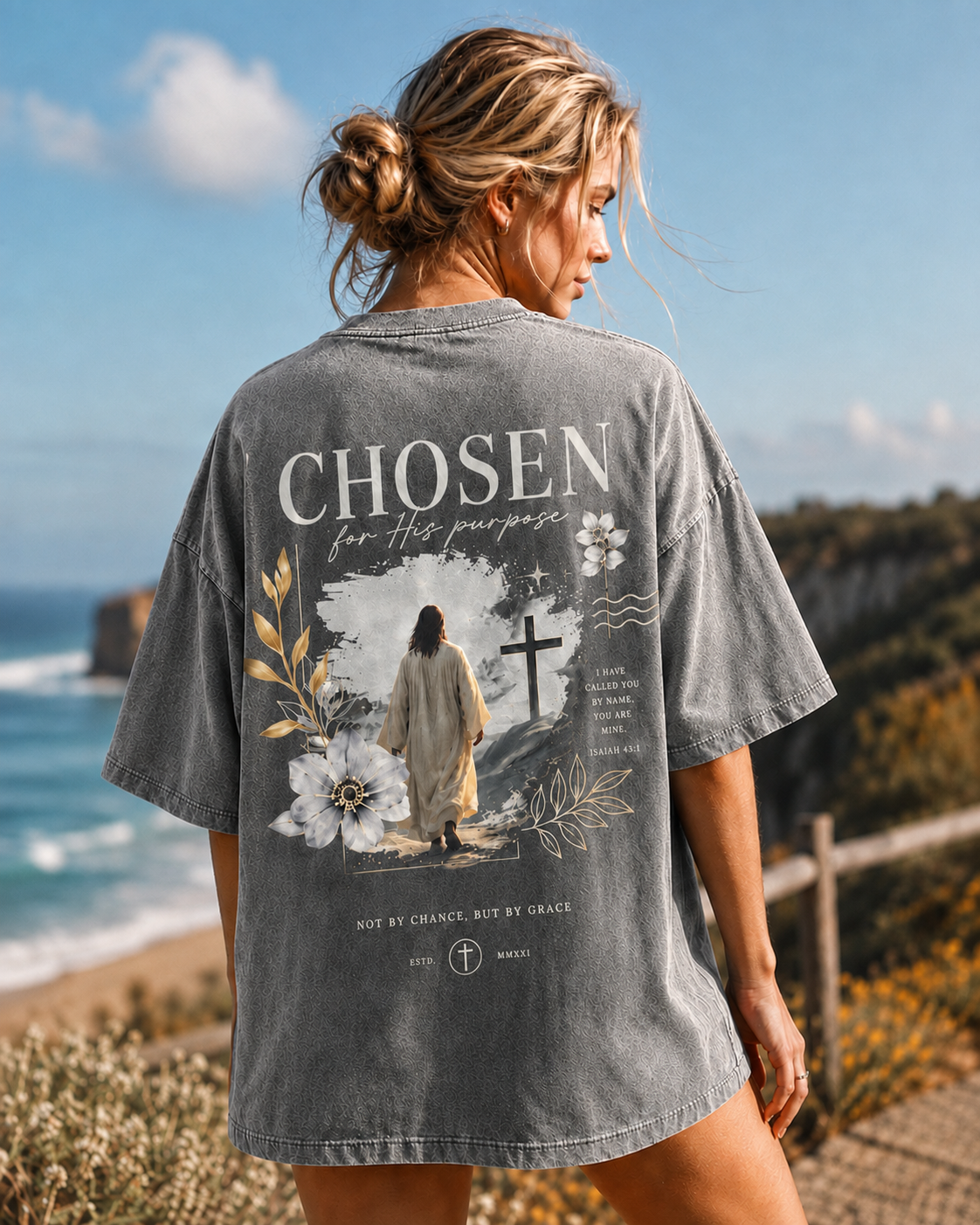 Chosen Faith Graphic Tee – Vintage Washed Oversized T-Shirt