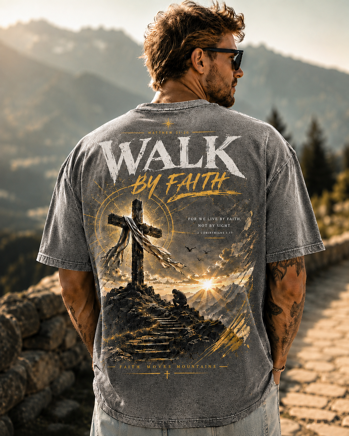 Walk by Faith Vintage Graphic T-Shirt – Premium Washed Tee