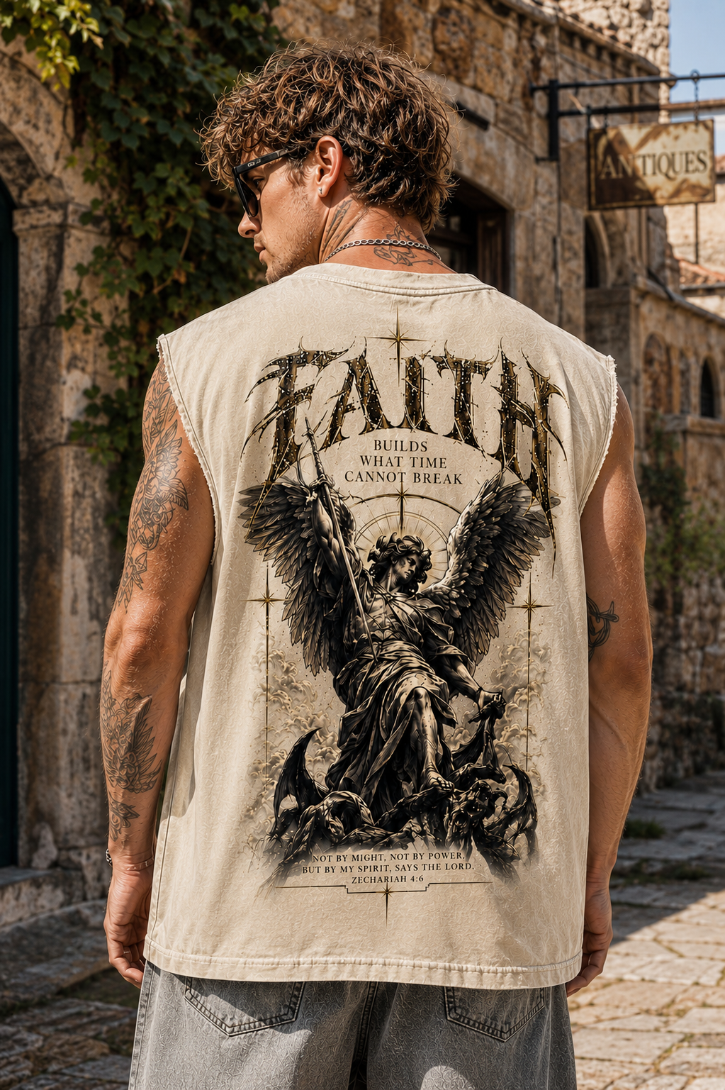 Washed Black Faith Angel Muscle Tee
