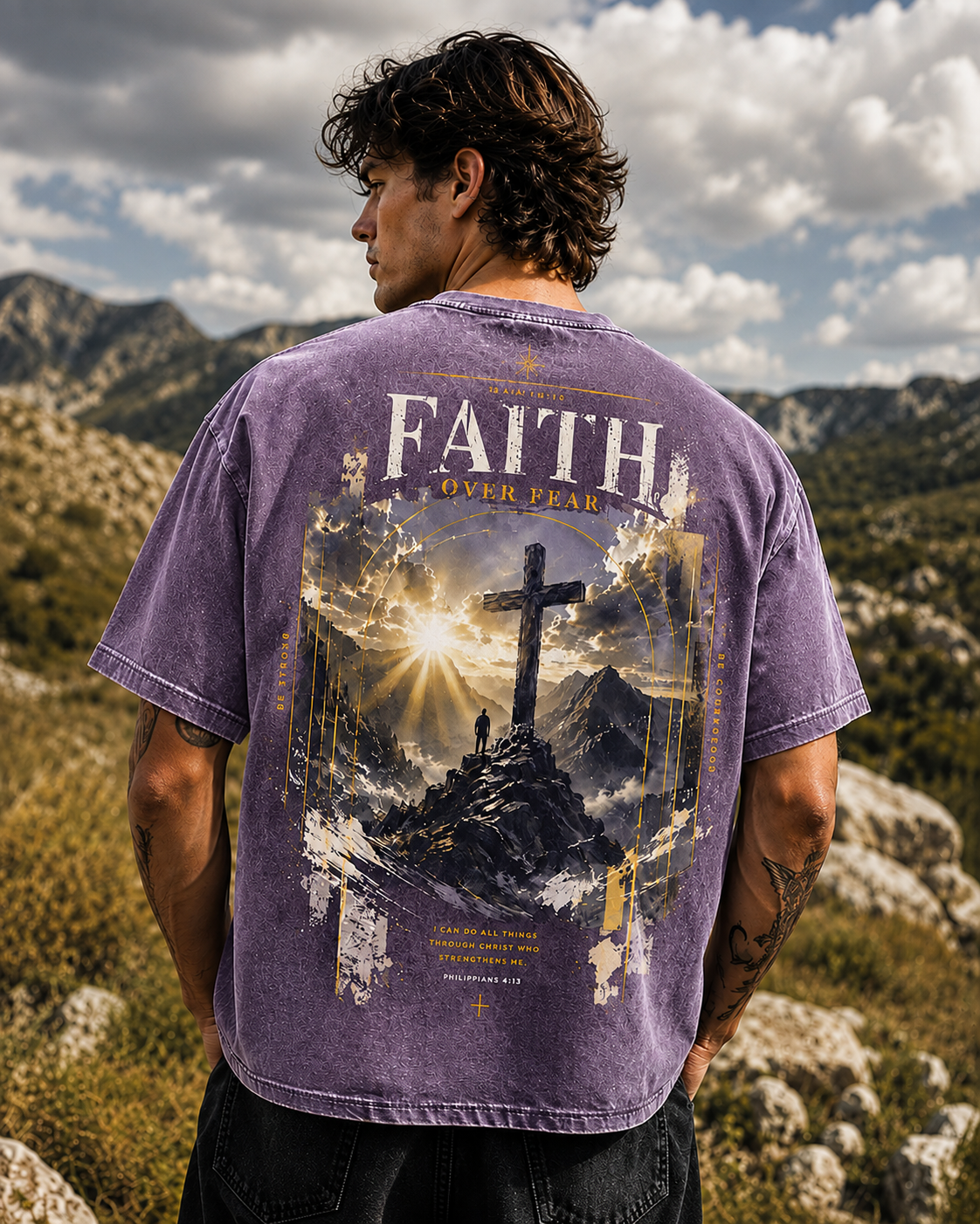Faith Over Fear Vintage Graphic T-Shirt – Unisex Washed Tee