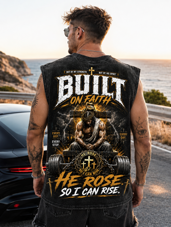 Built on Faith – He Rose Graphic Wash Tank