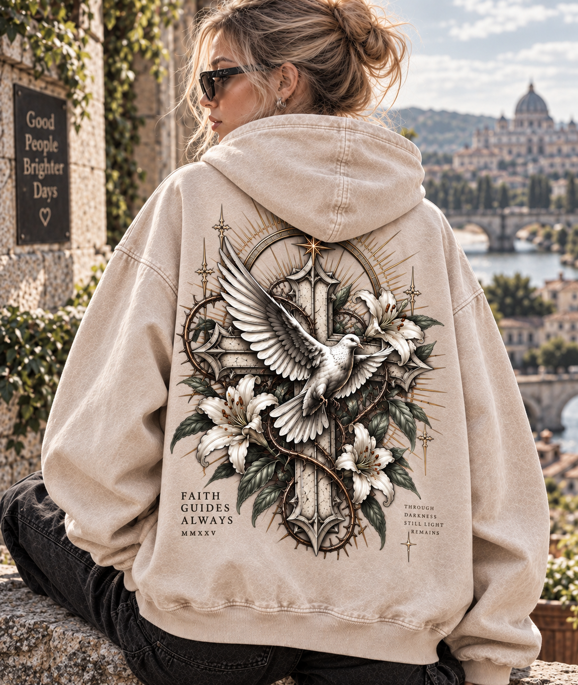 Faith Guides Always Hoodie – Vintage Cross & Dove