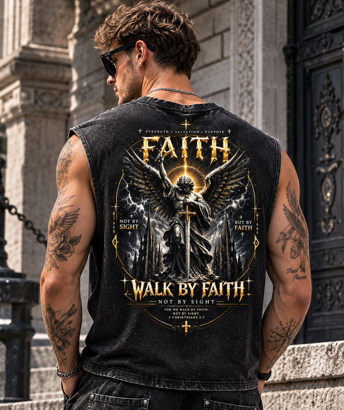 Faith Walk by Faith Washed Black Muscle Tee