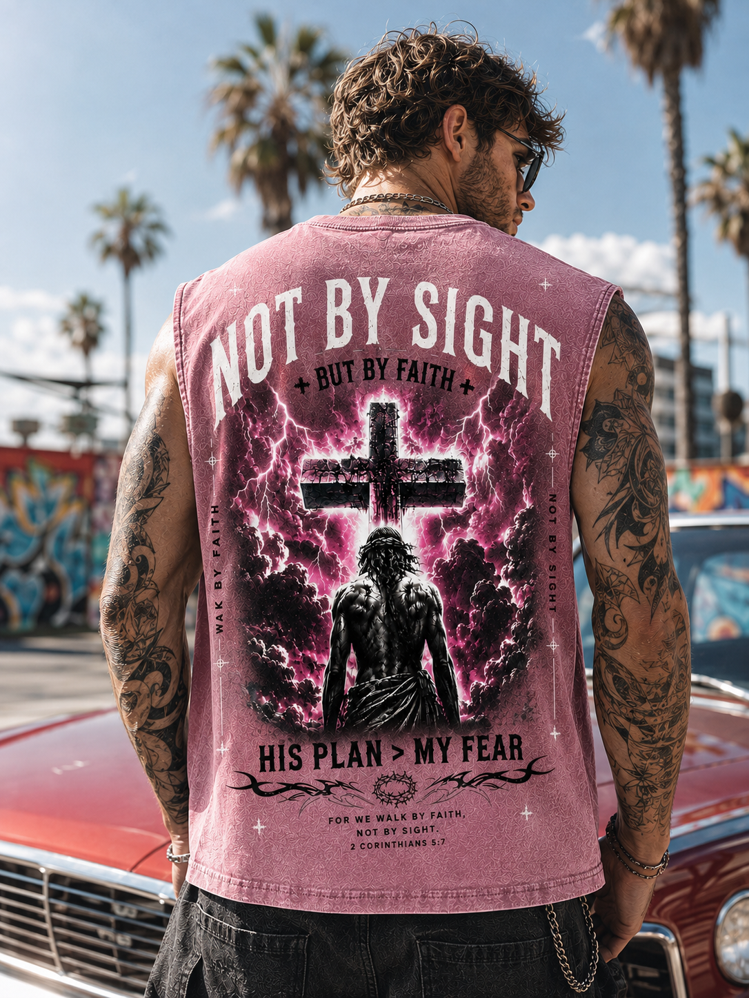Washed Black Faith Cross Sleeveless Tee